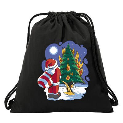 Santa Claus Pissing On Tree Drawstring Bag