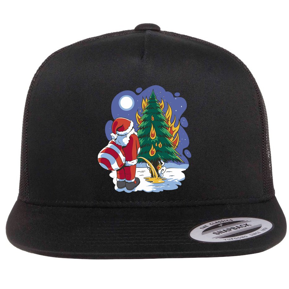 Santa Claus Pissing On Tree Flat Bill Trucker Hat