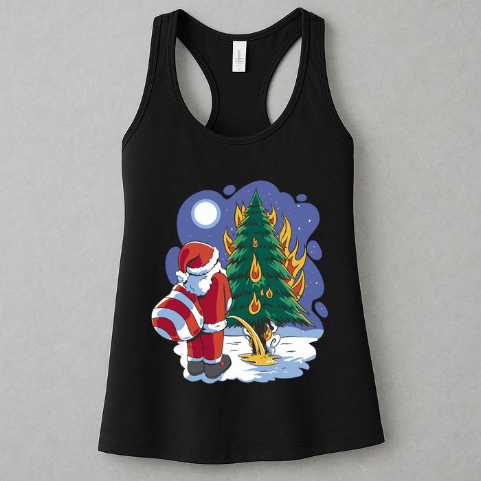Santa Claus Pissing On Tree Womens Tank Top