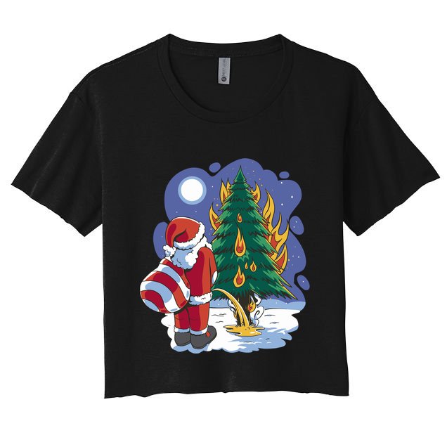 Santa Claus Pissing On Tree Crop Top