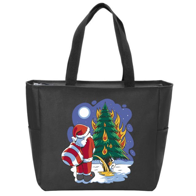 Santa Claus Pissing On Tree Zip Tote Bag