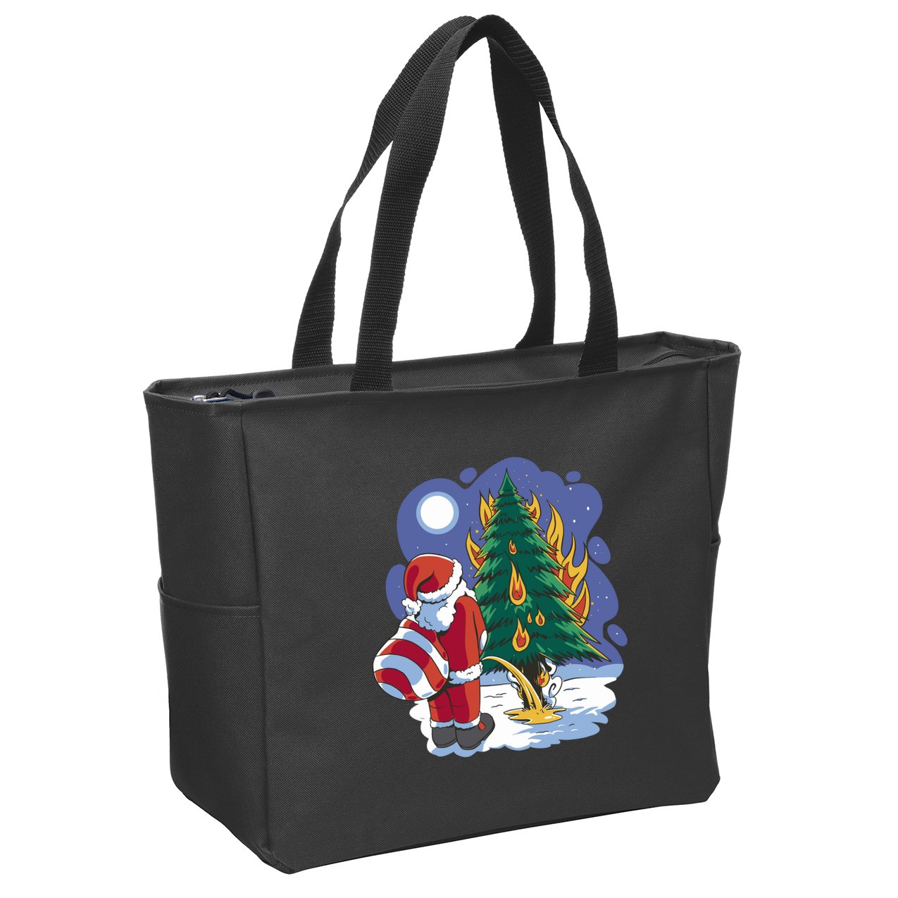 Santa Claus Pissing On Tree Zip Tote Bag