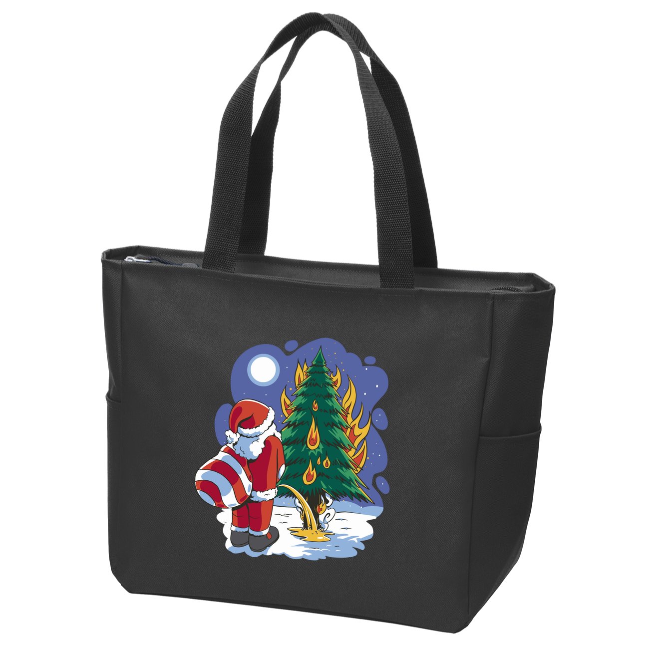 Santa Claus Pissing On Tree Zip Tote Bag