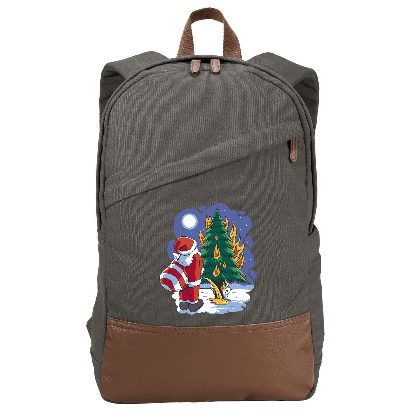 Santa Claus Pissing On Tree Cotton Canvas Backpack