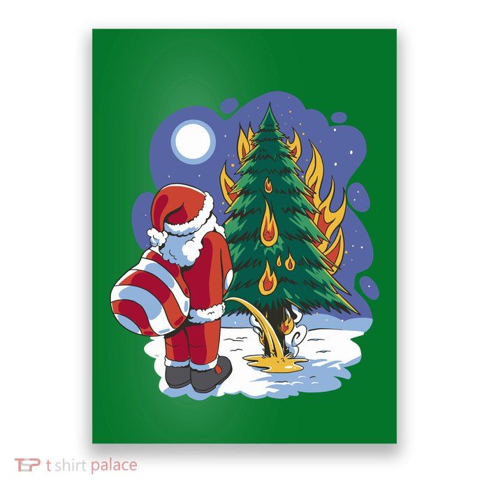 Santa Claus Pissing On Tree Poster