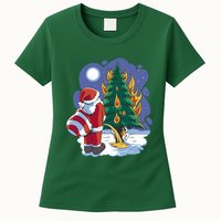 Santa Claus Pissing On Tree Womens T-Shirt