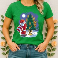 Santa Claus Pissing On Tree Womens T-Shirt