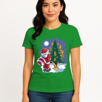 Santa Claus Pissing On Tree Womens T-Shirt