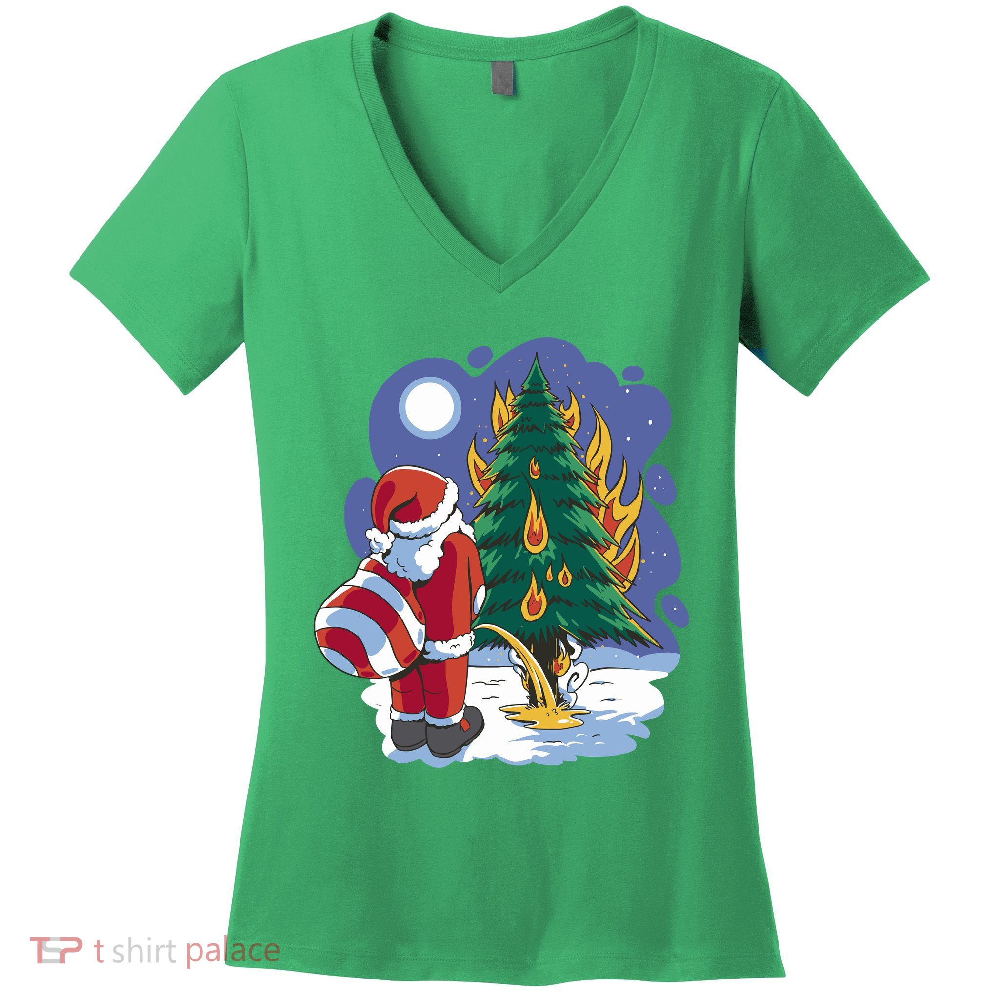 Santa Claus Pissing On Tree Women's V-Neck T-Shirt