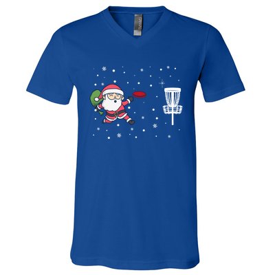 Santa Claus Playing Disc Golf Ugly Christmas Gift V-Neck T-Shirt