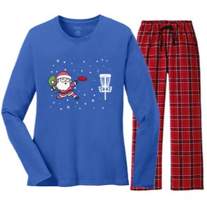 Santa Claus Playing Disc Golf Ugly Christmas Gift Women's Long Sleeve Flannel Pajama Set 