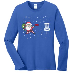 Santa Claus Playing Disc Golf Ugly Christmas Gift Ladies Long Sleeve Shirt