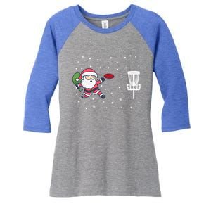 Santa Claus Playing Disc Golf Ugly Christmas Gift Women's Tri-Blend 3/4-Sleeve Raglan Shirt