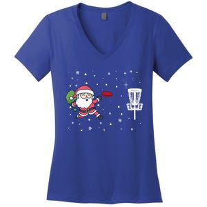 Santa Claus Playing Disc Golf Ugly Christmas Gift Women's V-Neck T-Shirt