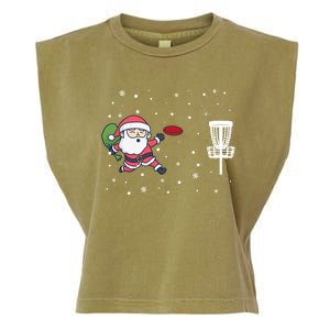 Santa Claus Playing Disc Golf Ugly Christmas Gift Garment-Dyed Women's Muscle Tee