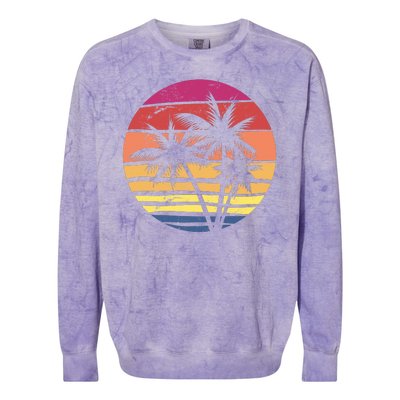 Summer Colorful Palm Tree Retro Sunset Colorblast Crewneck Sweatshirt