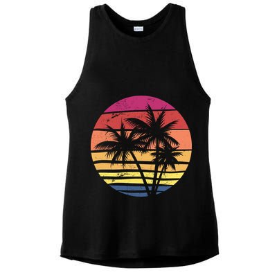 Summer Colorful Palm Tree Retro Sunset Ladies PosiCharge Tri-Blend Wicking Tank