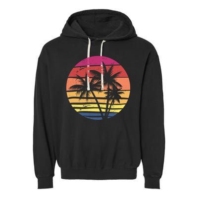 Summer Colorful Palm Tree Retro Sunset Garment-Dyed Fleece Hoodie