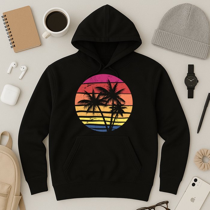 Summer Colorful Palm Tree Retro Sunset Hoodie