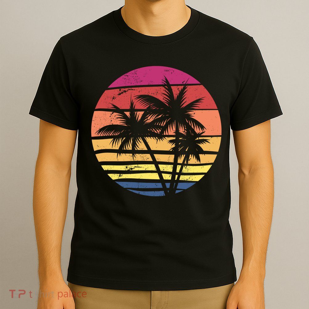 Summer Colorful Palm Tree Retro Sunset T-Shirt