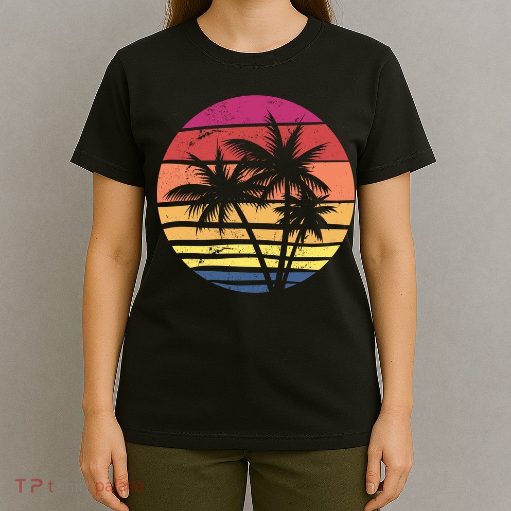 Summer Colorful Palm Tree Retro Sunset T-Shirt
