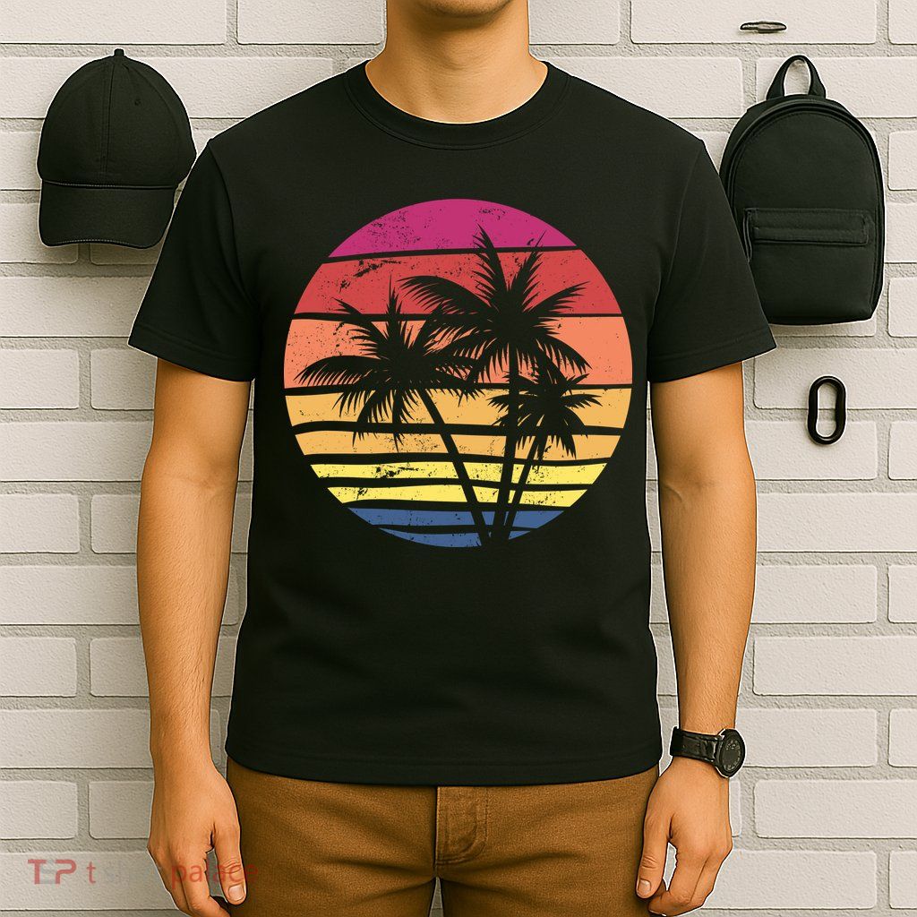 Summer Colorful Palm Tree Retro Sunset T-Shirt