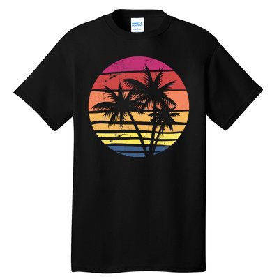 Summer Colorful Palm Tree Retro Sunset Tall T-Shirt