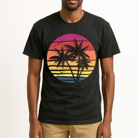 Summer Colorful Palm Tree Retro Sunset Tall T-Shirt
