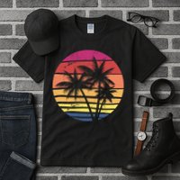 Summer Colorful Palm Tree Retro Sunset Tall T-Shirt