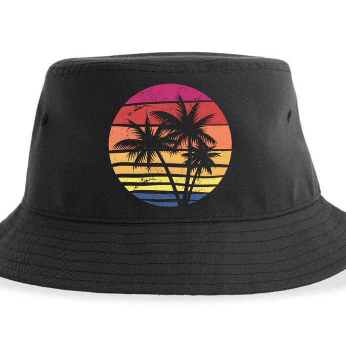 Summer Colorful Palm Tree Retro Sunset Sustainable Bucket Hat