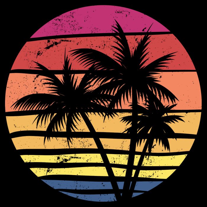Summer Colorful Palm Tree Retro Sunset Button