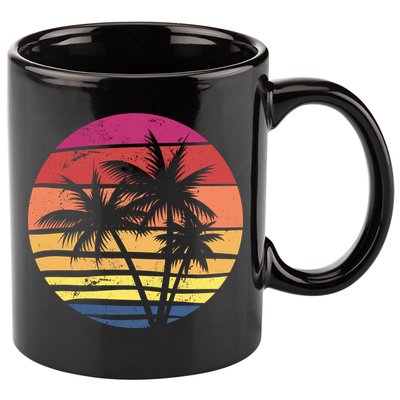 Summer Colorful Palm Tree Retro Sunset 11oz C Handle Ceramic Mug