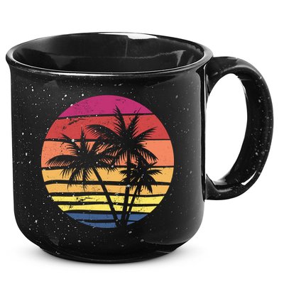 Summer Colorful Palm Tree Retro Sunset 15oz Campfire Ceramic Mug