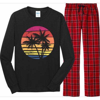 Summer Colorful Palm Tree Retro Sunset Long Sleeve Pajama Set