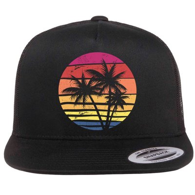 Summer Colorful Palm Tree Retro Sunset Flatbill Hat