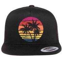 Summer Colorful Palm Tree Retro Sunset Flat Bill Trucker Hat