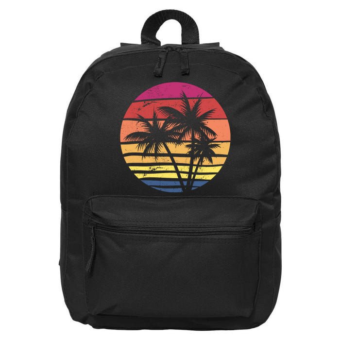 Summer Colorful Palm Tree Retro Sunset 16 in Basic Backpack