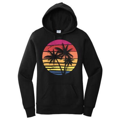 Summer Colorful Palm Tree Retro Sunset Women's Pullover Hoodie