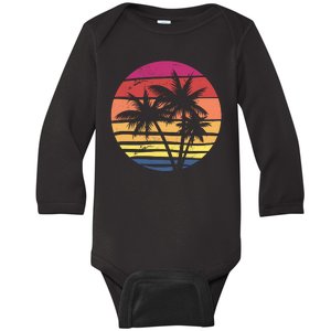 Summer Colorful Palm Tree Retro Sunset Baby Long Sleeve Bodysuit