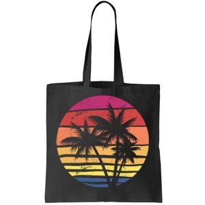 Summer Colorful Palm Tree Retro Sunset Tote Bag