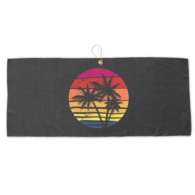 Summer Colorful Palm Tree Retro Sunset Large Microfiber Waffle Golf Towel