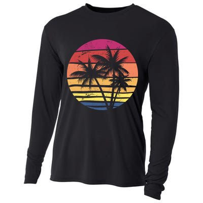 Summer Colorful Palm Tree Retro Sunset Cooling Performance Long Sleeve Crew