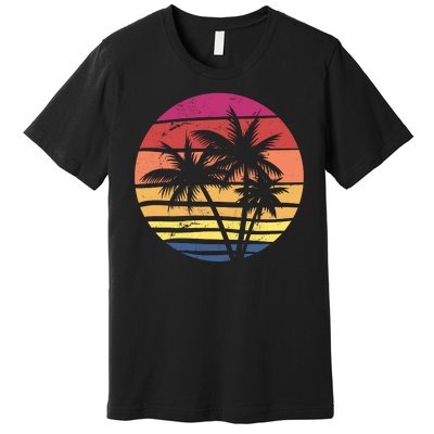 Summer Colorful Palm Tree Retro Sunset Premium T-Shirt