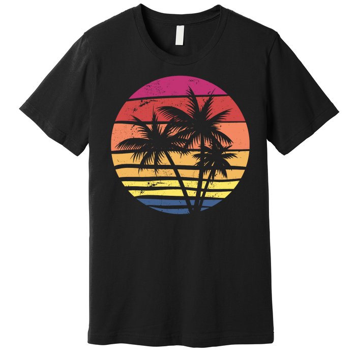 Summer Colorful Palm Tree Retro Sunset Premium T-Shirt