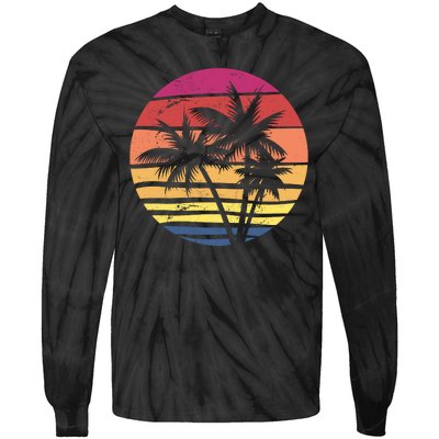 Summer Colorful Palm Tree Retro Sunset Tie-Dye Long Sleeve Shirt