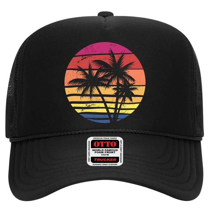 Summer Colorful Palm Tree Retro Sunset Hat