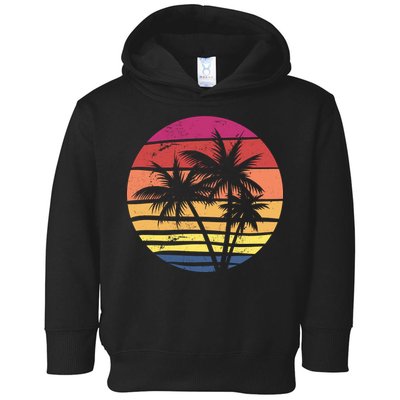 Summer Colorful Palm Tree Retro Sunset Toddler Hoodie