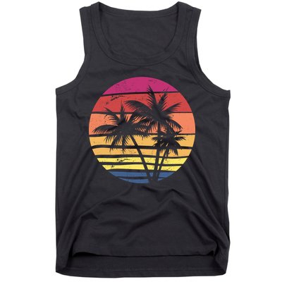 Summer Colorful Palm Tree Retro Sunset Tank Top