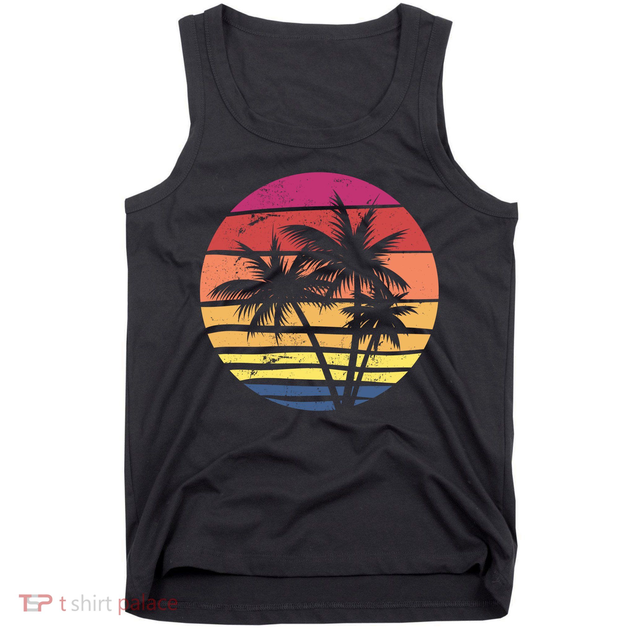 Summer Colorful Palm Tree Retro Sunset Tank Top