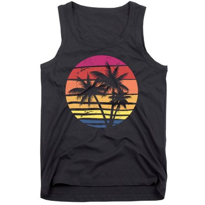 Summer Colorful Palm Tree Retro Sunset Tank Top